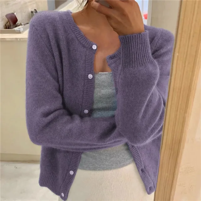 Women’s Fine-Knit Button-Up Cardigan – Soft Round-Neck Long-Sleeve Layer for Office Casual Travel and Everyday Transitional Styling