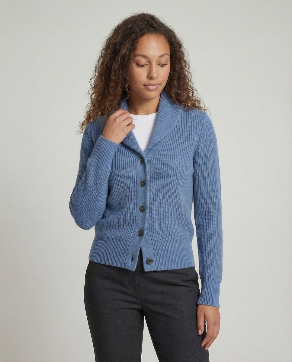 Mia | Women's Knit Cardigan Sweater Lapel Collar Button Front Long Sleeve