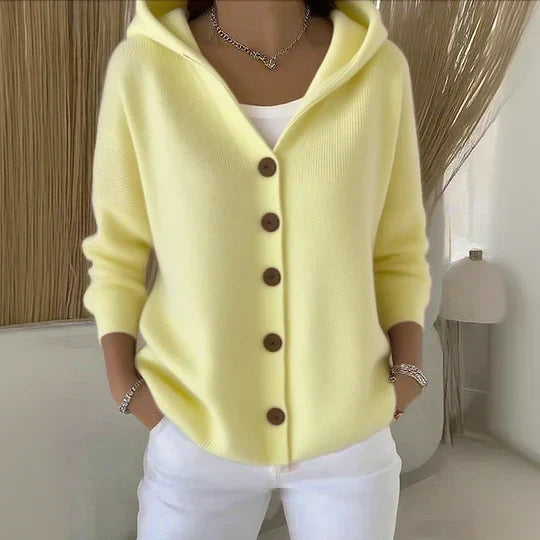 Women’s Soft Knit Hooded Cardigan – Relaxed Button-Front Lightweight Layer for Spring Travel Weekend Casual Wear and Everyday Transitional Styling