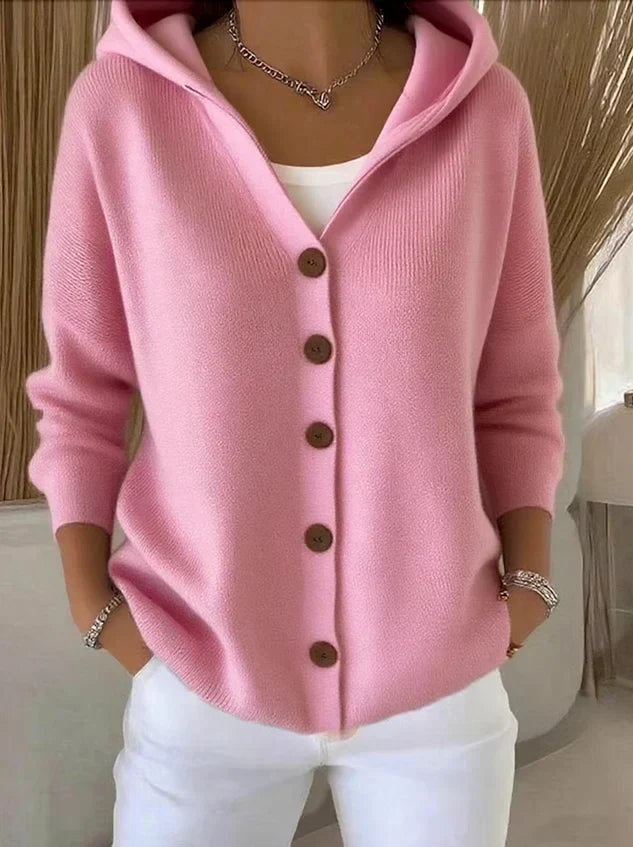 Women’s Soft Knit Hooded Cardigan – Relaxed Button-Front Lightweight Layer for Spring Travel Weekend Casual Wear and Everyday Transitional Styling
