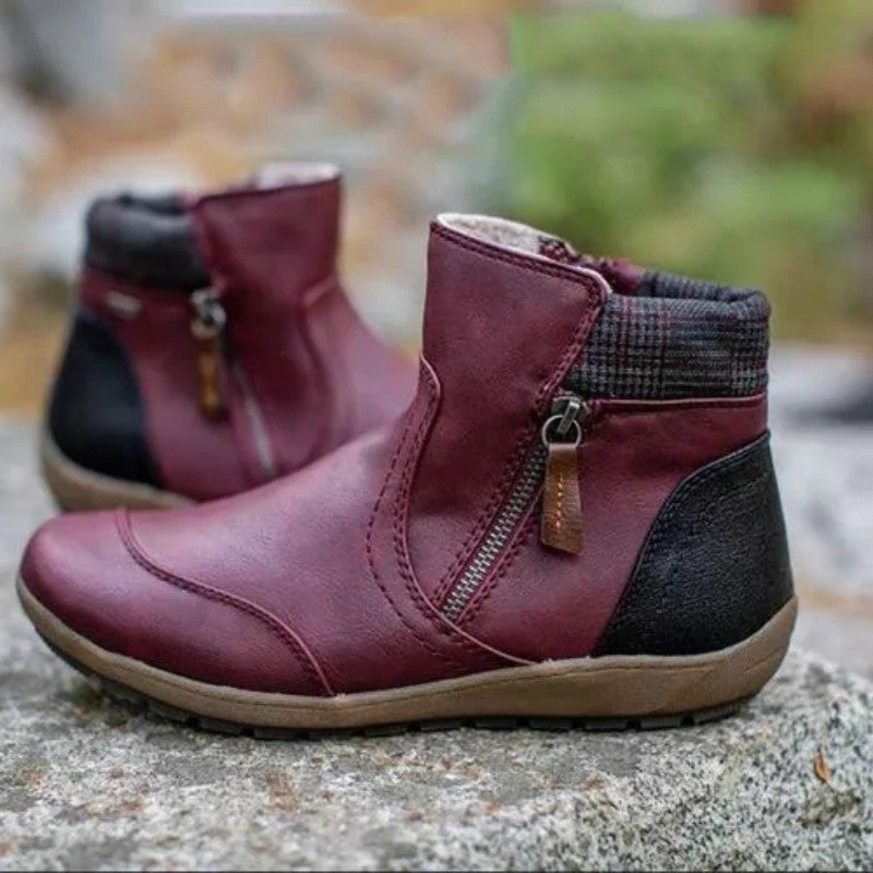 Sarah | Women's Leather Ankle Boots Flat Side Zipper
