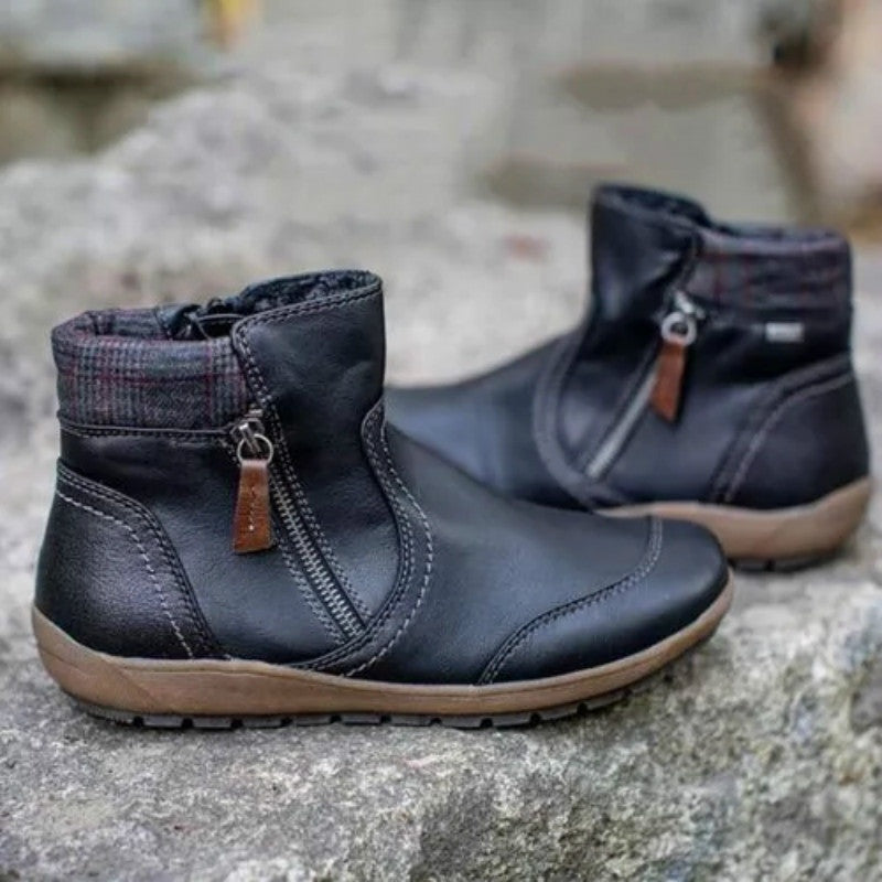 Sarah | Women's Leather Ankle Boots Flat Side Zipper