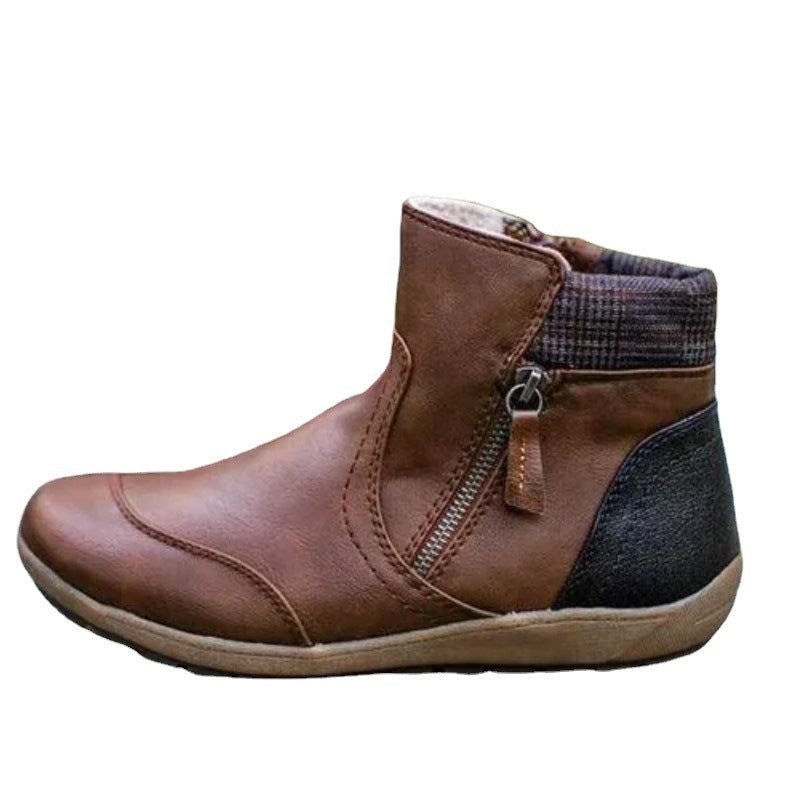 Sarah | Women's Leather Ankle Boots Flat Side Zipper