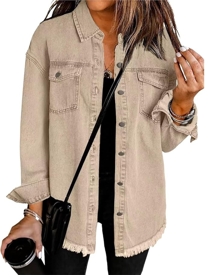 Adeline | Women's Denim Shacket Oversized Long Sleeve Pockets