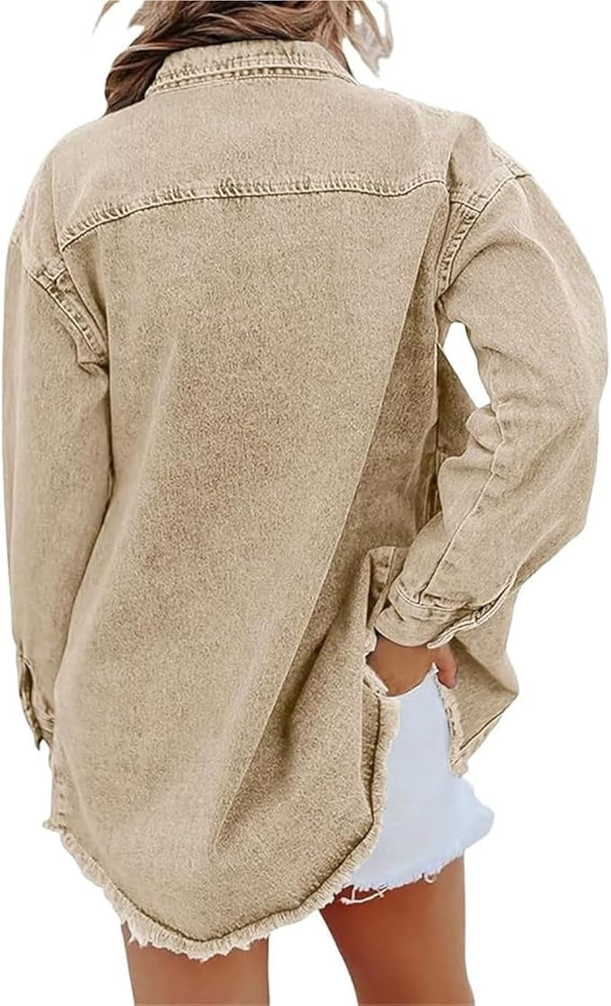 Adeline | Women's Denim Shacket Oversized Long Sleeve Pockets