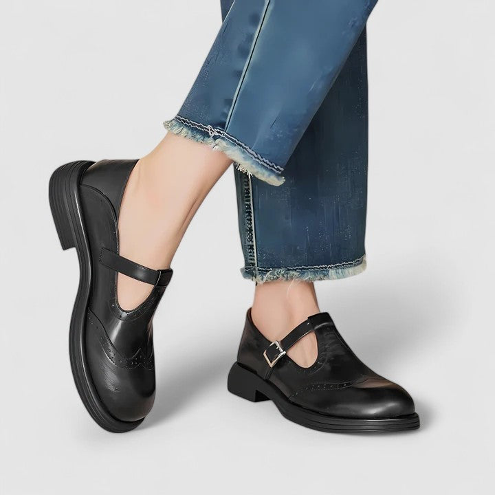 Thea | Women's Leather Mary Jane Shoes Brogue Buckle