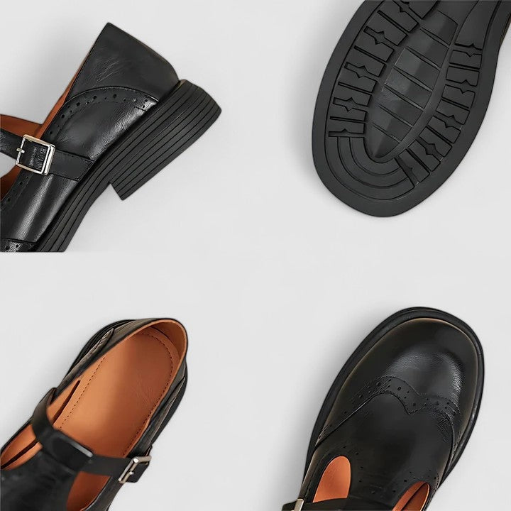 Thea | Women's Leather Mary Jane Shoes Brogue Buckle