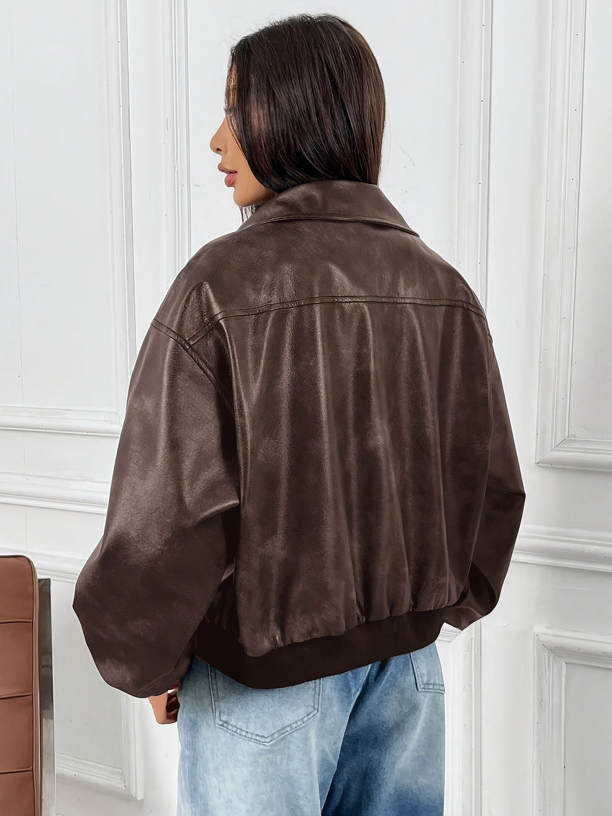 Alexa | Women's Faux Leather Jacket Zip Up Lapel
