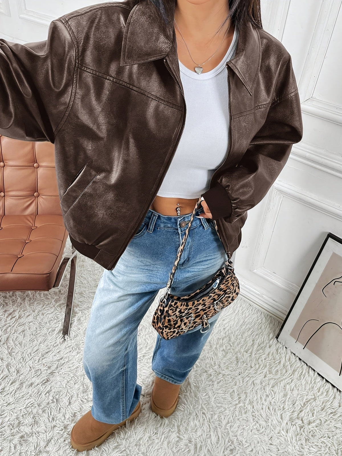 Alexa | Women's Faux Leather Jacket Zip Up Lapel
