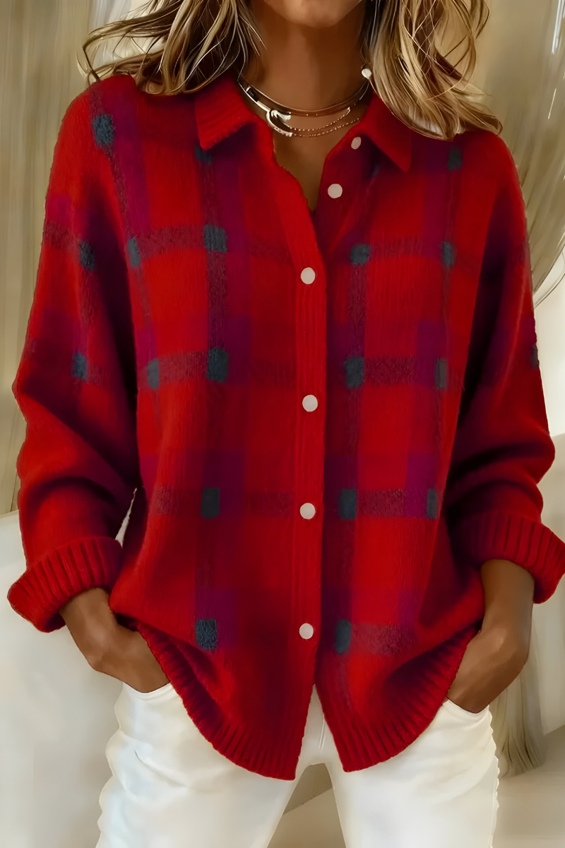 Yvette | Plaid Button-Up Orange Cardigan