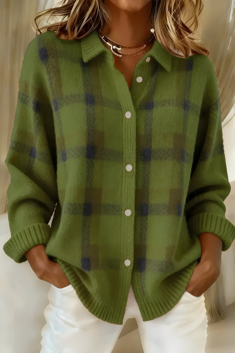 Yvette | Plaid Button-Up Orange Cardigan