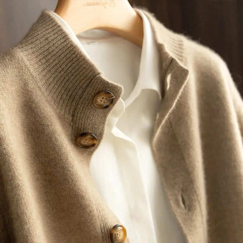 Cashmere Button-Down Cardigan with Ribbed Knit Collar for Men