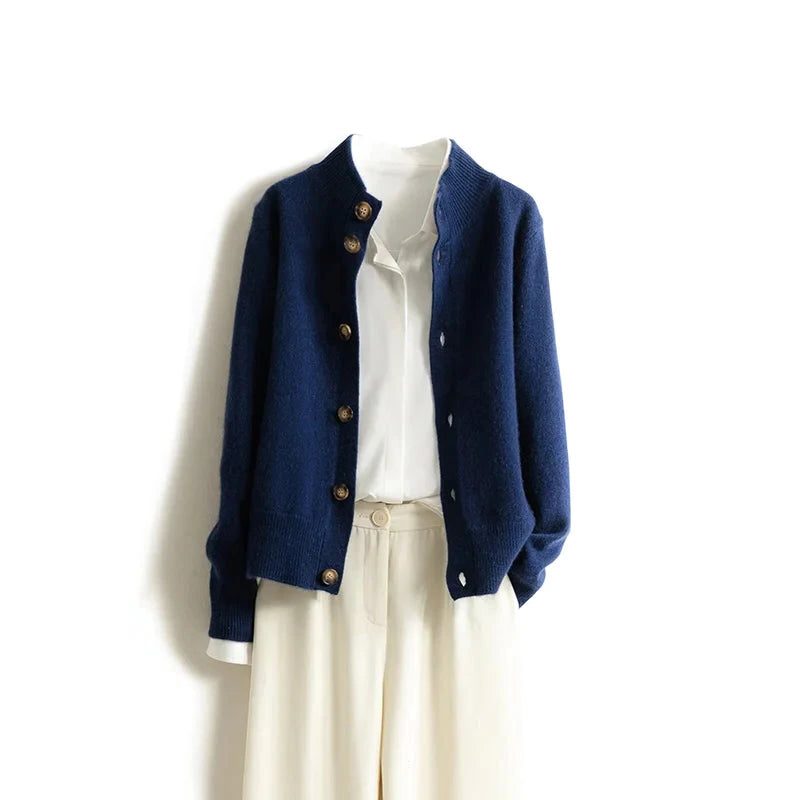 Cashmere Button-Down Cardigan with Ribbed Knit Collar for Men