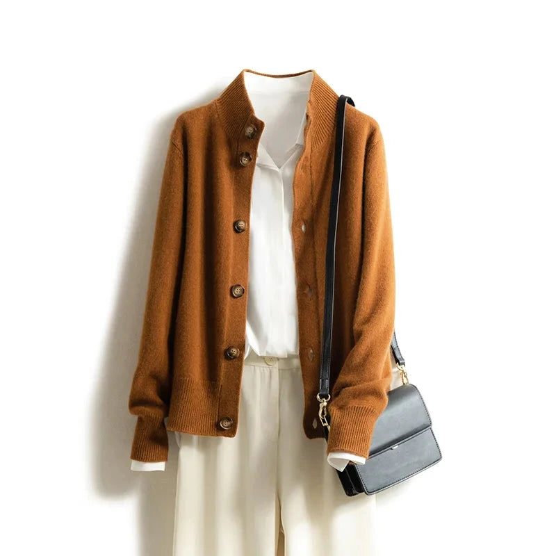 Cashmere Button-Down Cardigan with Ribbed Knit Collar for Men