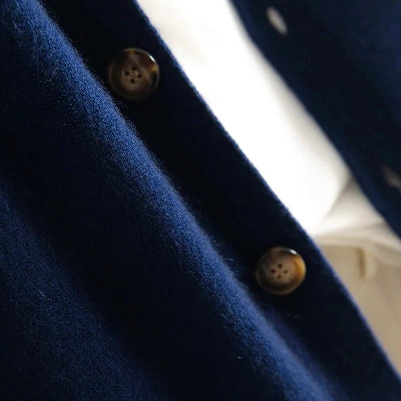 Cashmere Button-Down Cardigan with Ribbed Knit Collar for Men