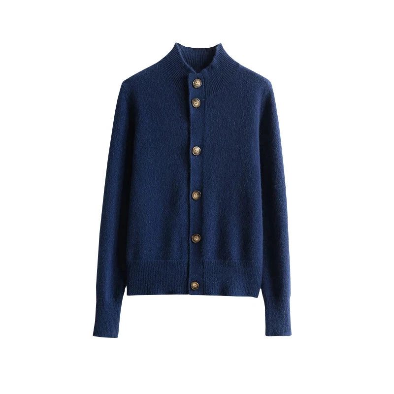 Cashmere Button-Down Cardigan with Ribbed Knit Collar for Men