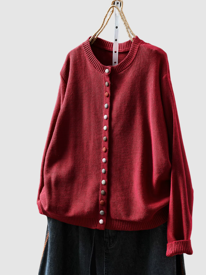Posy | Button-Front Knit Beige Cardigan