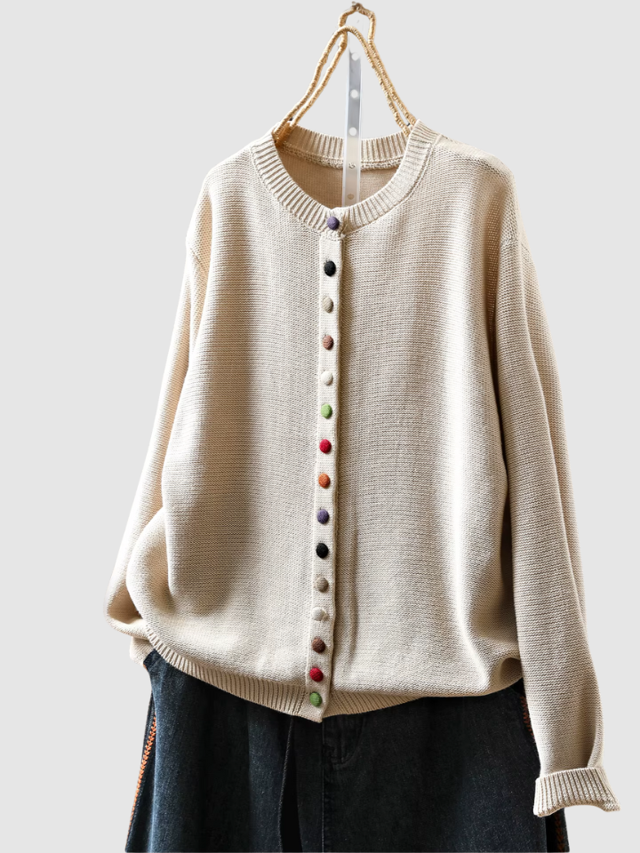 Posy | Button-Front Knit Beige Cardigan