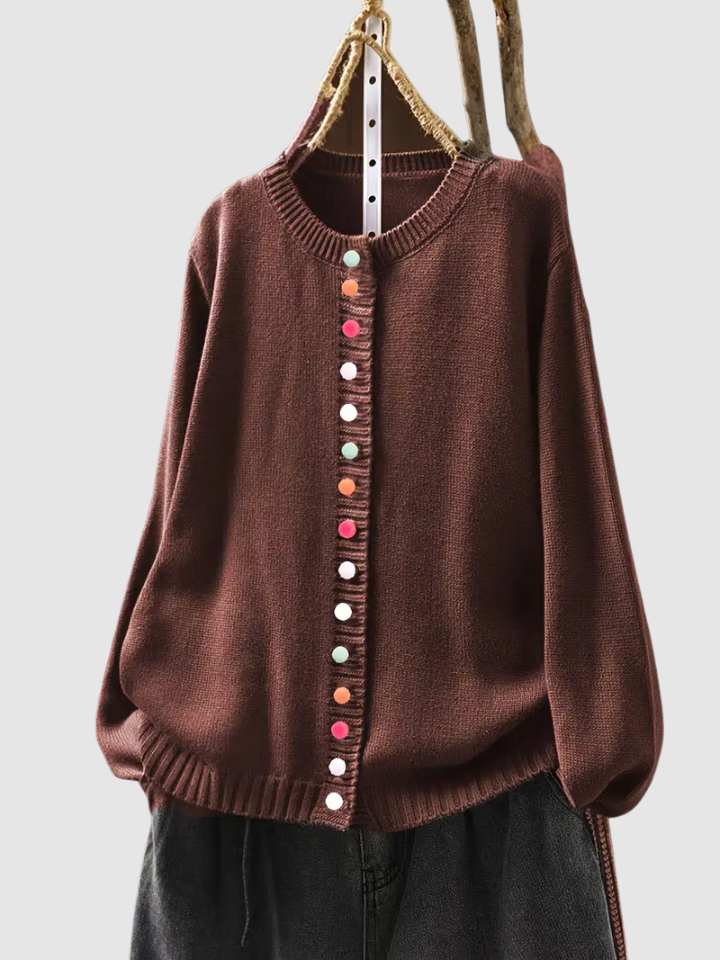 Posy | Button-Front Knit Beige Cardigan