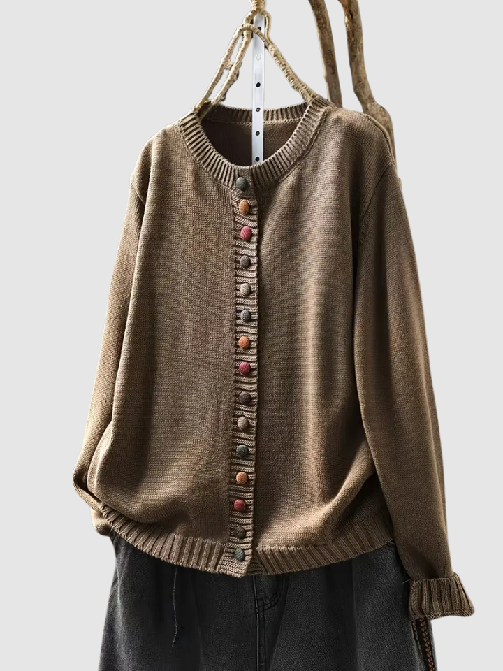 Posy | Button-Front Knit Beige Cardigan