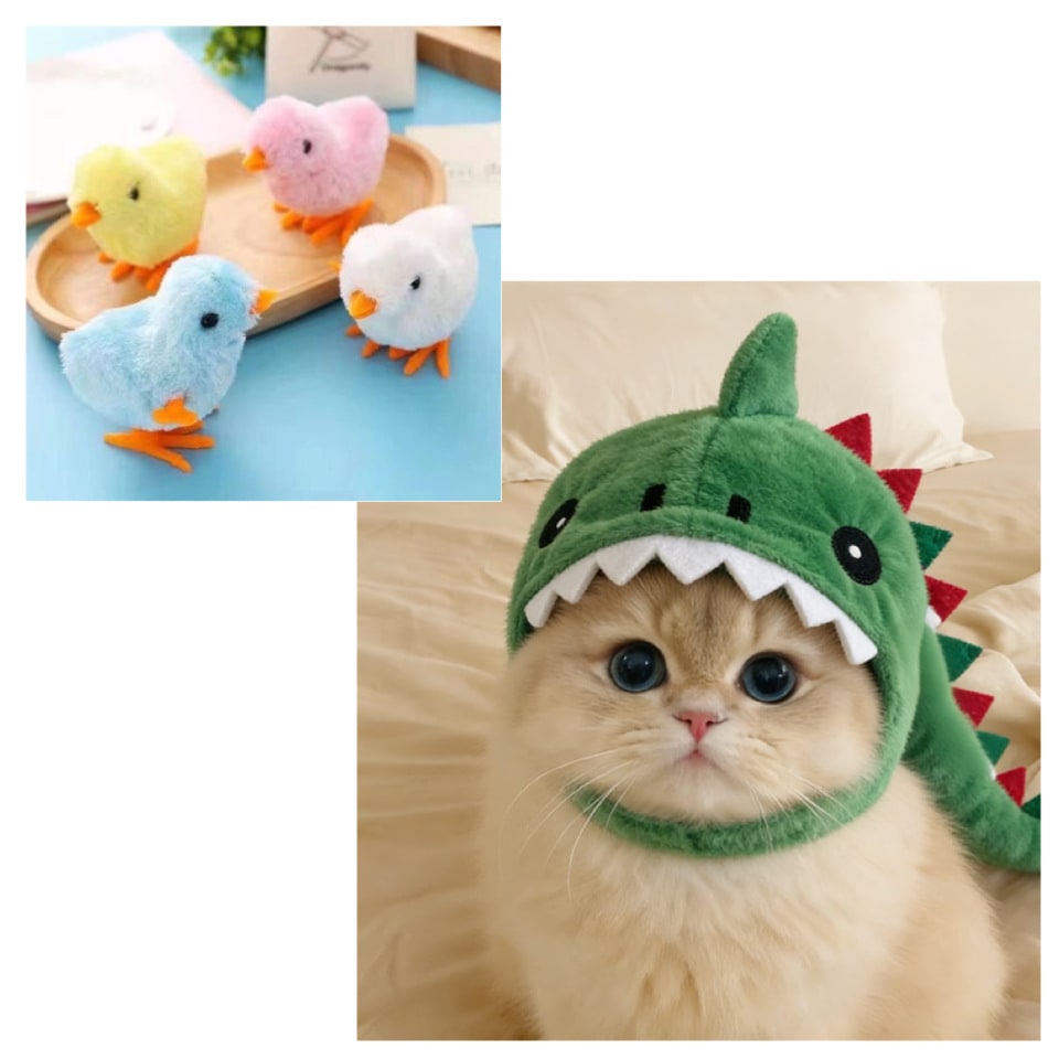 Cat Hat Costume Black Halloween Outfit with Plush Dinosaur Design and Chin Strap