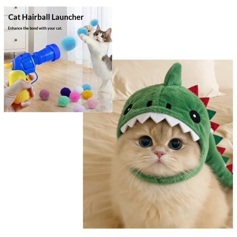 Cat Hat Costume Black Halloween Outfit with Plush Dinosaur Design and Chin Strap