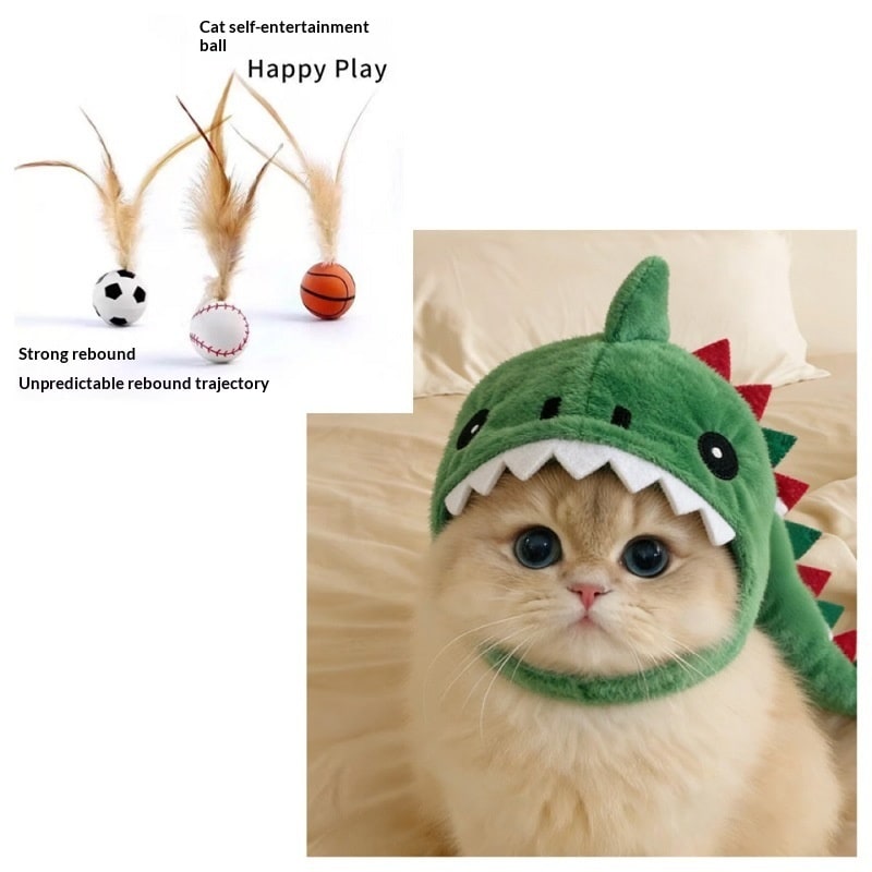 Cat Hat Costume Black Halloween Outfit with Plush Dinosaur Design and Chin Strap