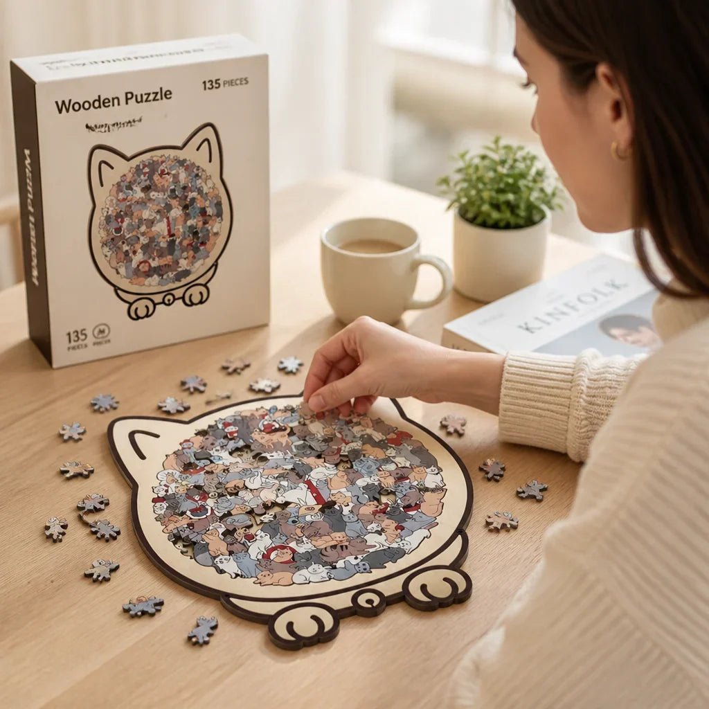 Cat Puzzle | Natural Wood Decorative Silhouette | 135 Pieces