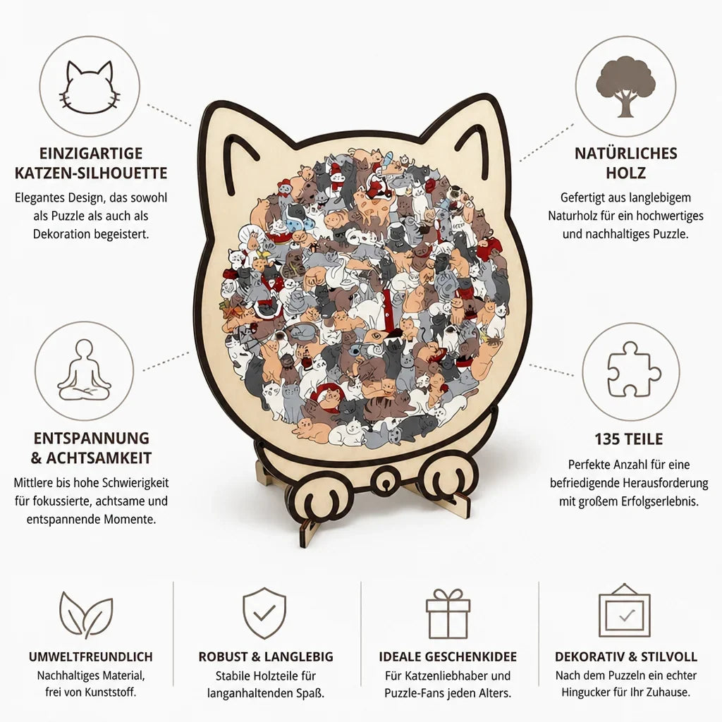 Cat Puzzle | Natural Wood Decorative Silhouette | 135 Pieces