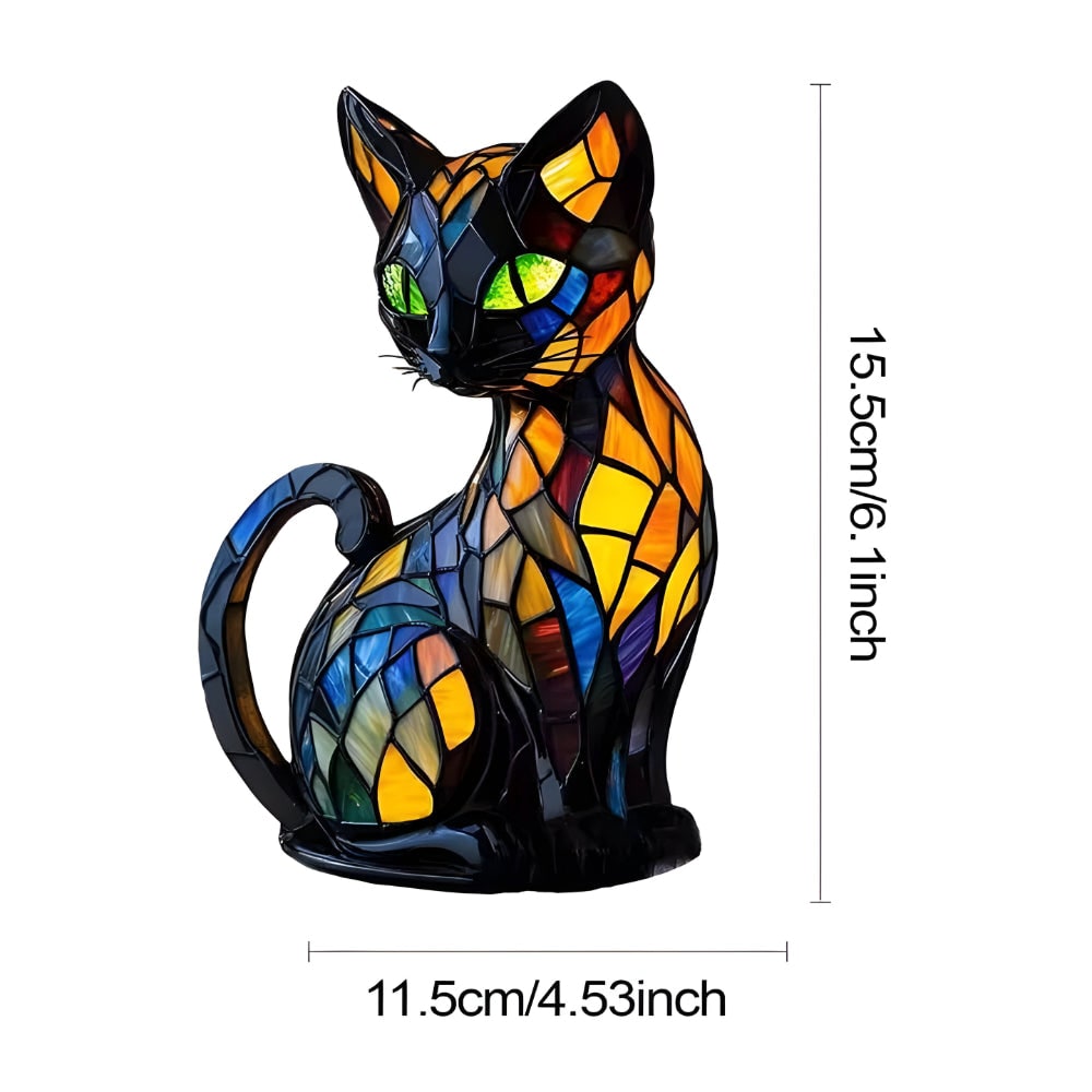 Cat Shaped Stained Glass Table Lamp with Mosaic Color Changing Desk Light