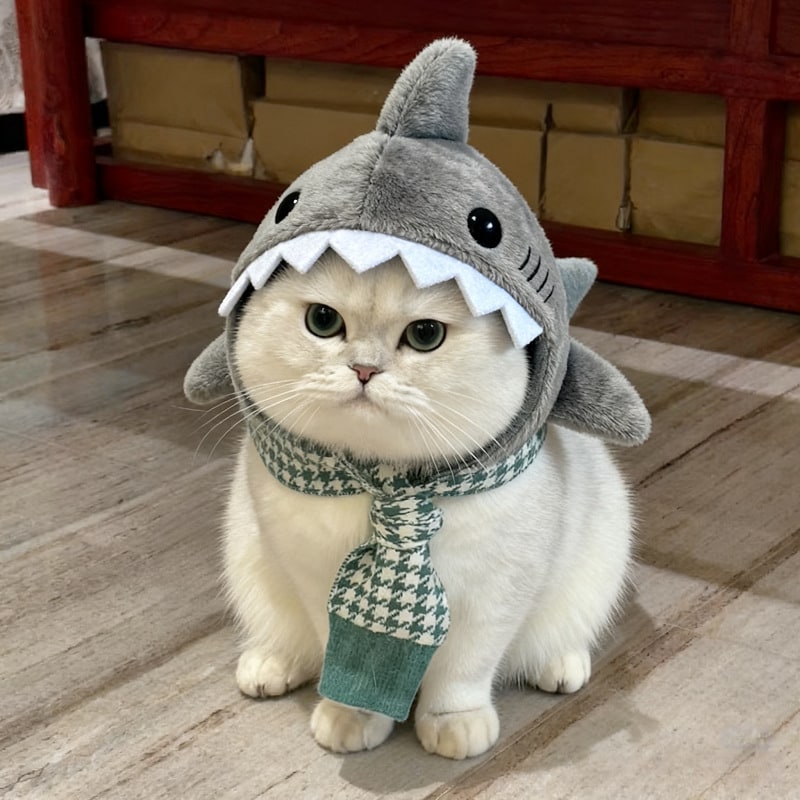 Cat Shark Hat with Ears and Adjustable Strap for Small Pets Costume