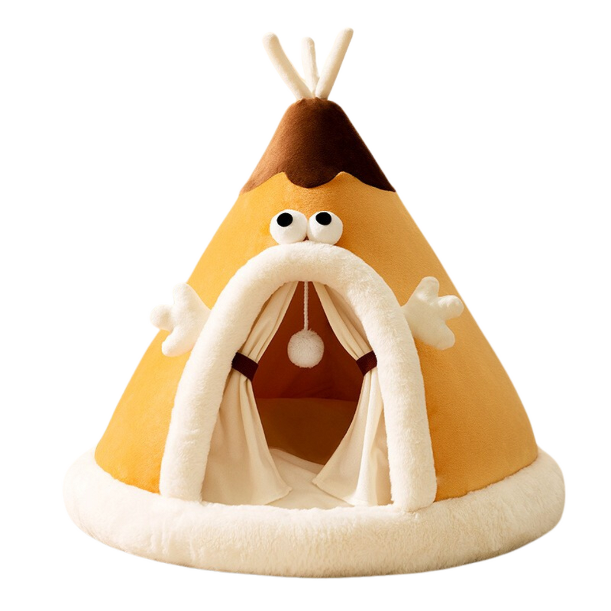 Cat Tent Bed with Heated Cave Design Enclosed Fleece Cushion and Hanging Toy Window