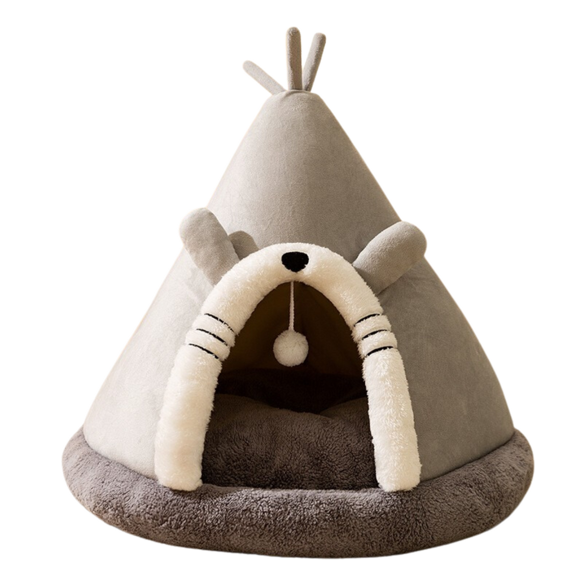 Cat Tent Bed with Heated Cave Design Enclosed Fleece Cushion and Hanging Toy Window