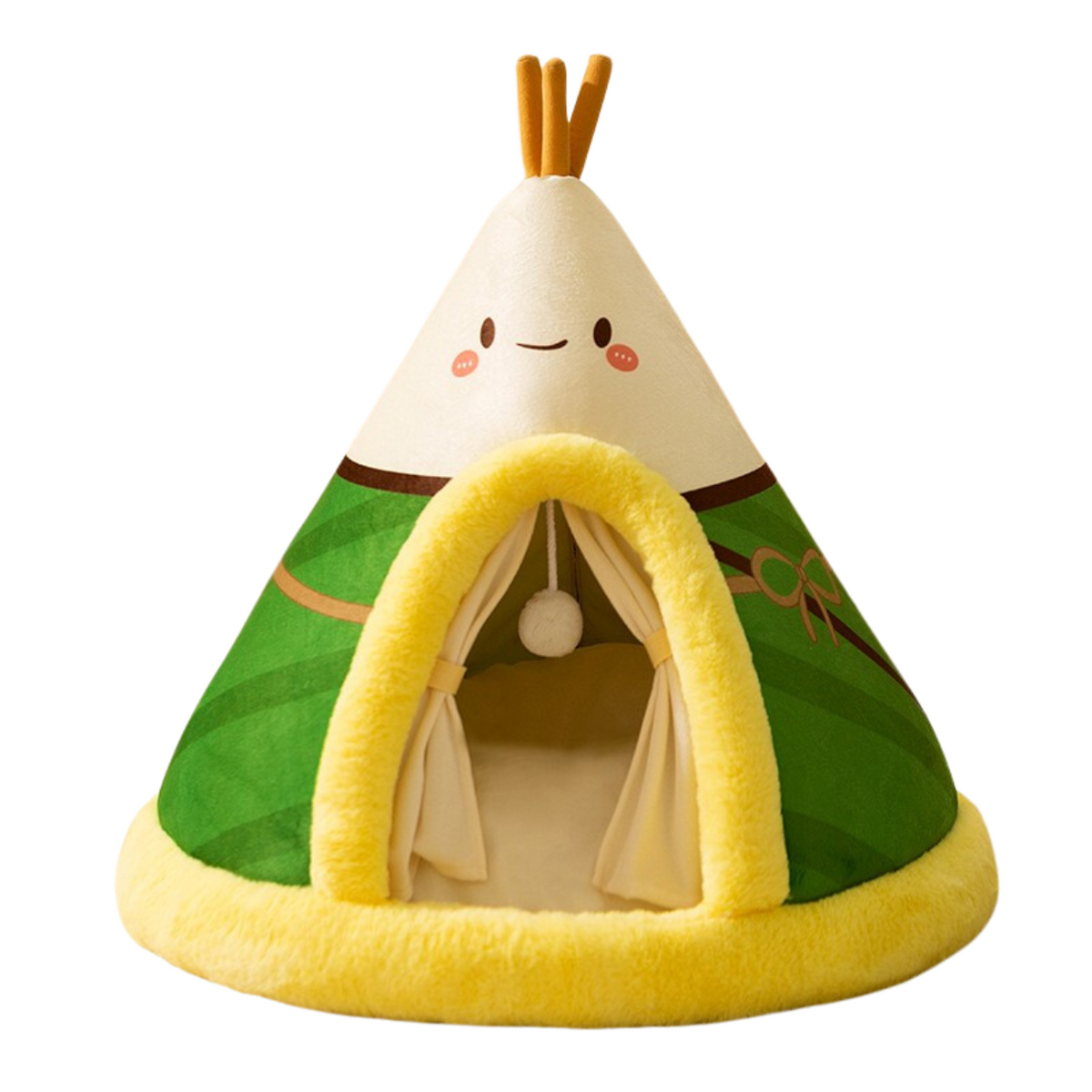Cat Tent Bed with Heated Cave Design Enclosed Fleece Cushion and Hanging Toy Window