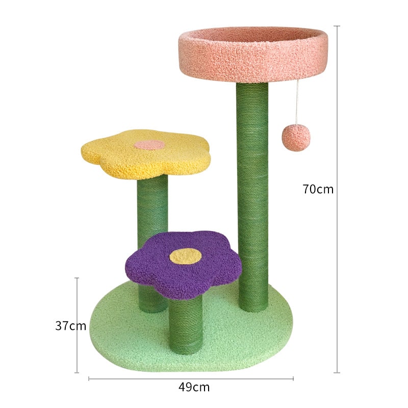 Small Cat Tree Tower with Sisal Scratching Posts and Flower Platforms