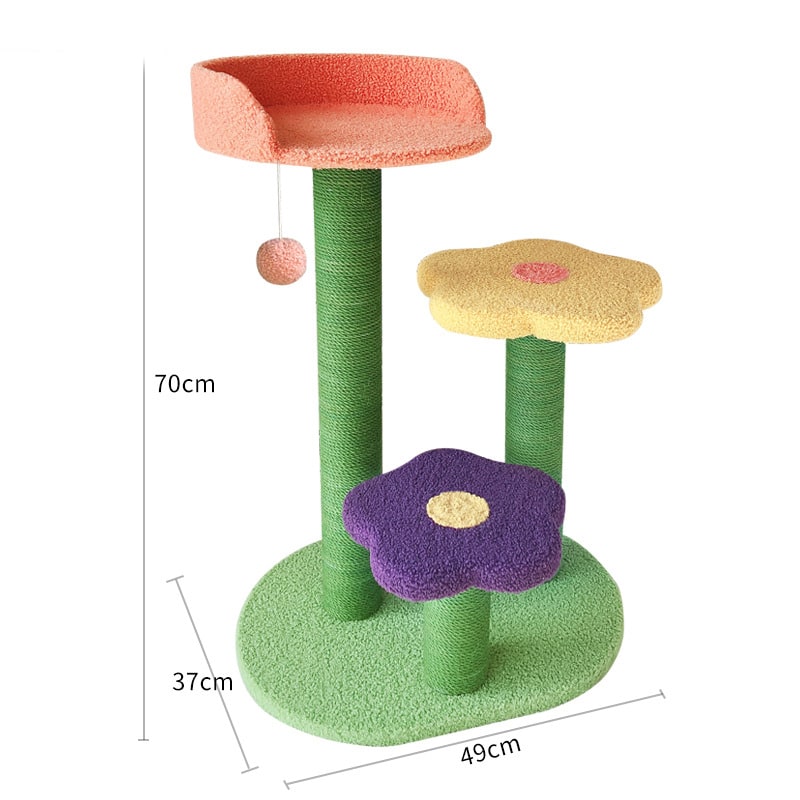 Small Cat Tree Tower with Sisal Scratching Posts and Flower Platforms