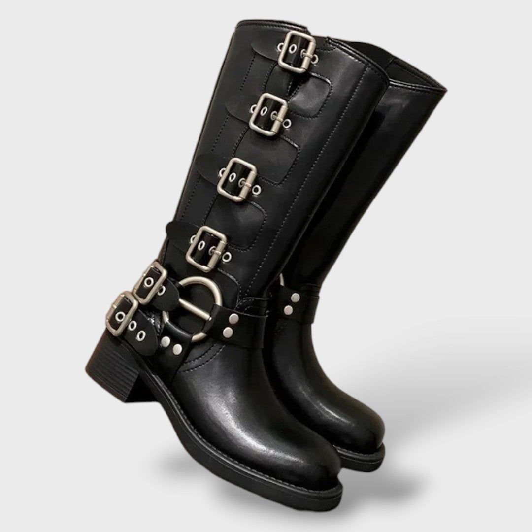 Alexa | Women's Leather Western Boots Tall Buckles