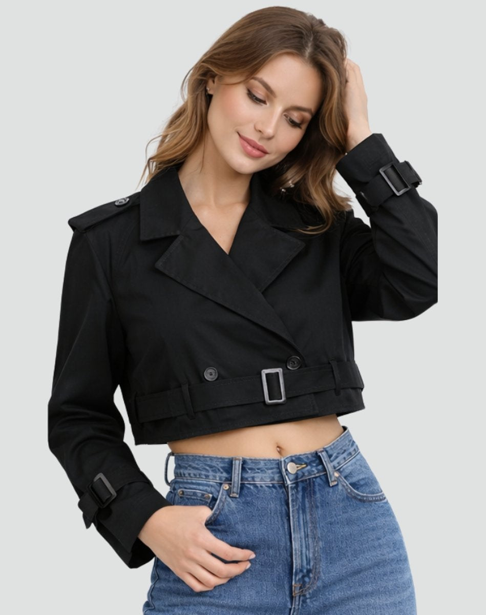Riley | Women's Short Trench Coat Double Breasted Belted