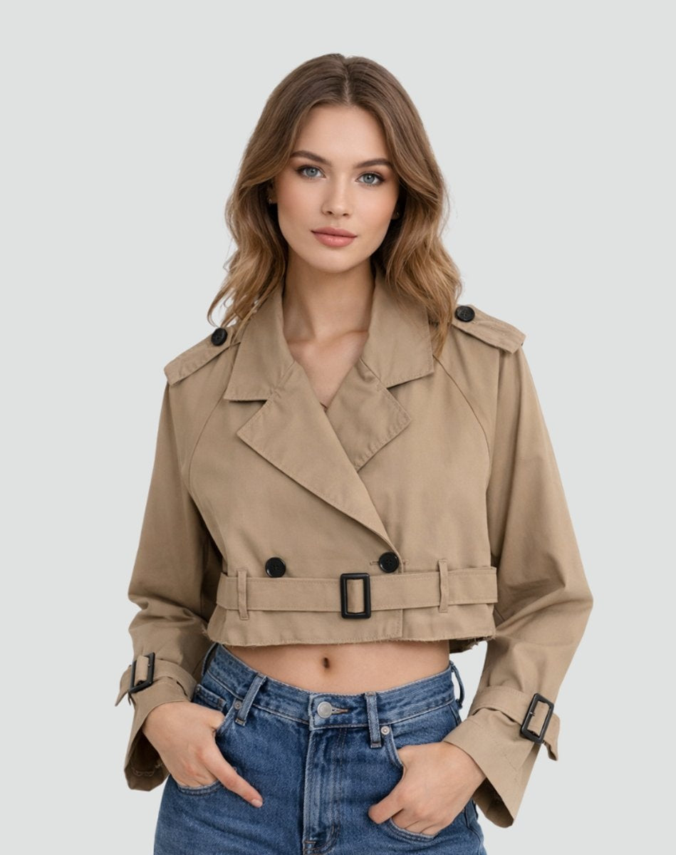 Riley | Women's Short Trench Coat Double Breasted Belted
