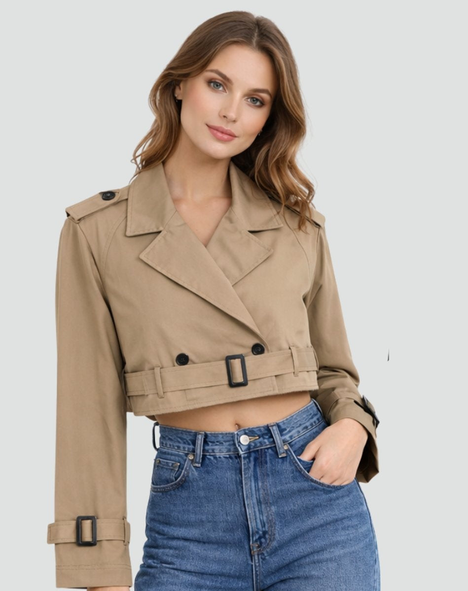 Riley | Women's Short Trench Coat Double Breasted Belted