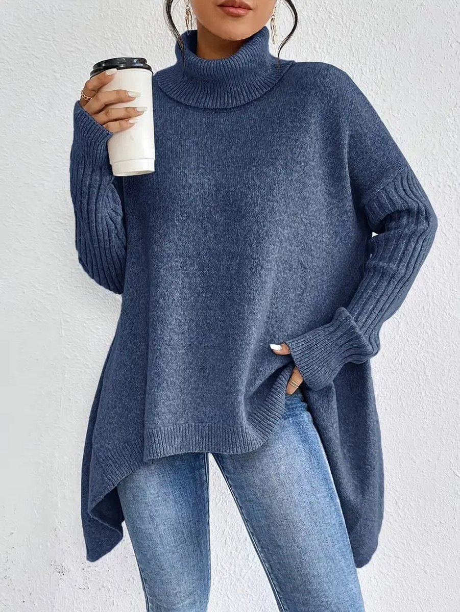 Aria | Women's Oversized Turtleneck Sweater Asymmetric Hem