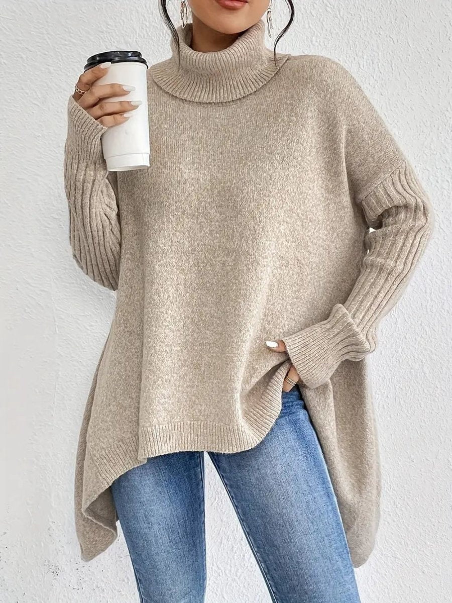 Aria | Women's Oversized Turtleneck Sweater Asymmetric Hem