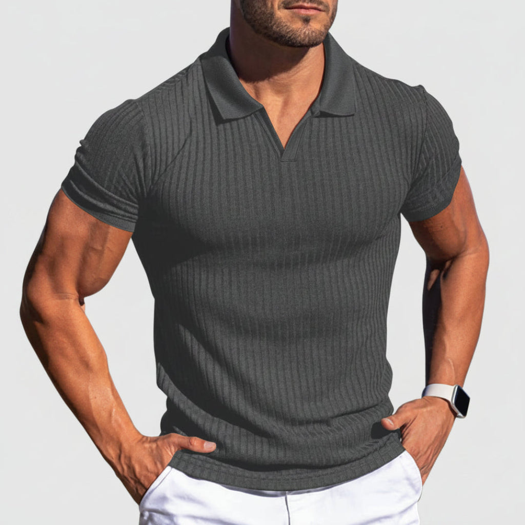 Men's Textured Polo Shirt | Short Sleeve Fitted Knit Top