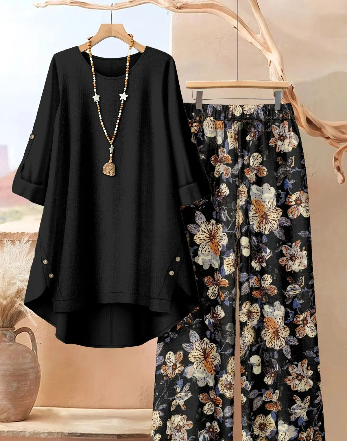 Rosette - Breezy Layered Tunic & Wide-Leg Trousers Set
