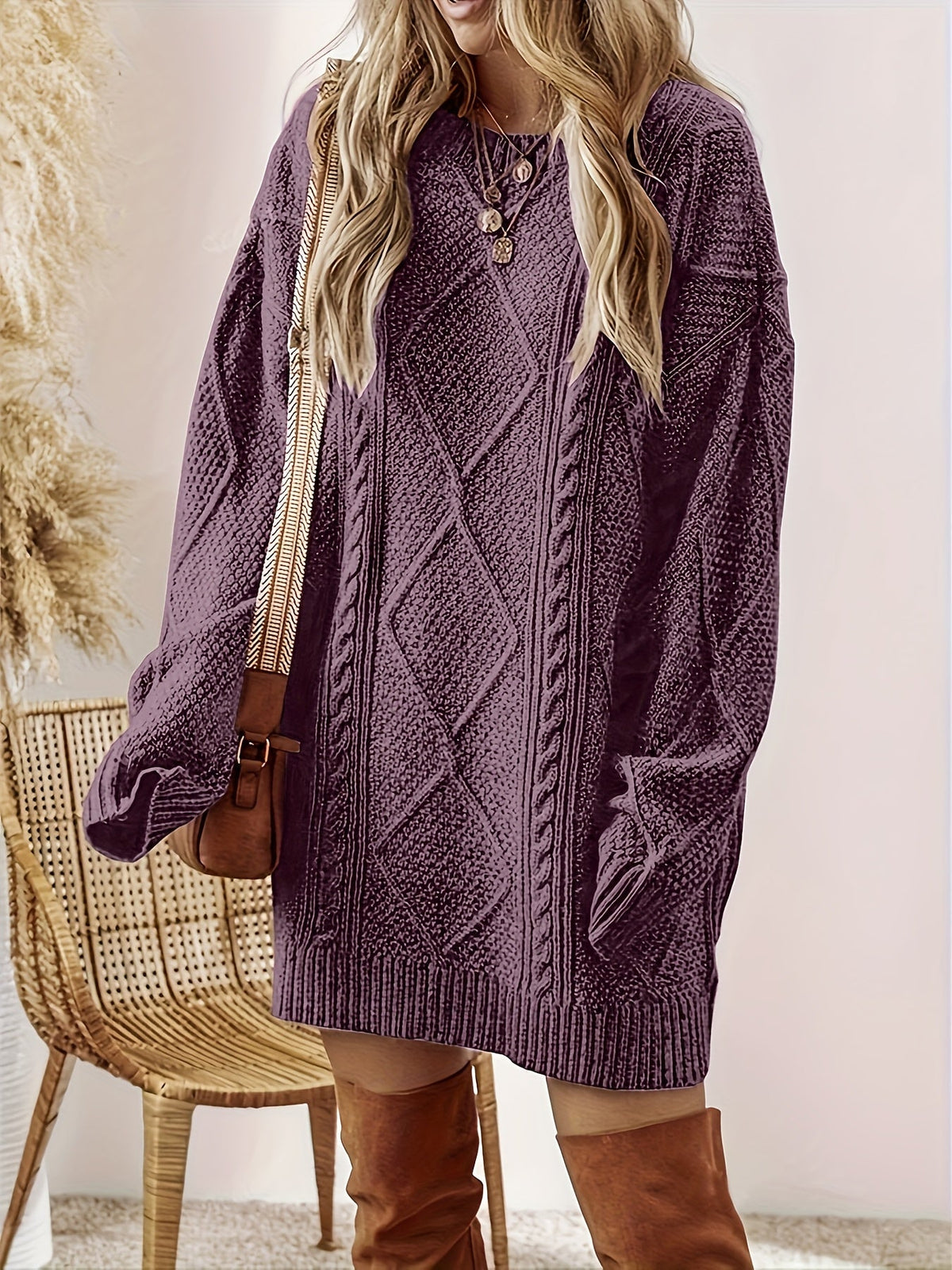 Tabitha | Oversized Cable Knit Sweater Dress