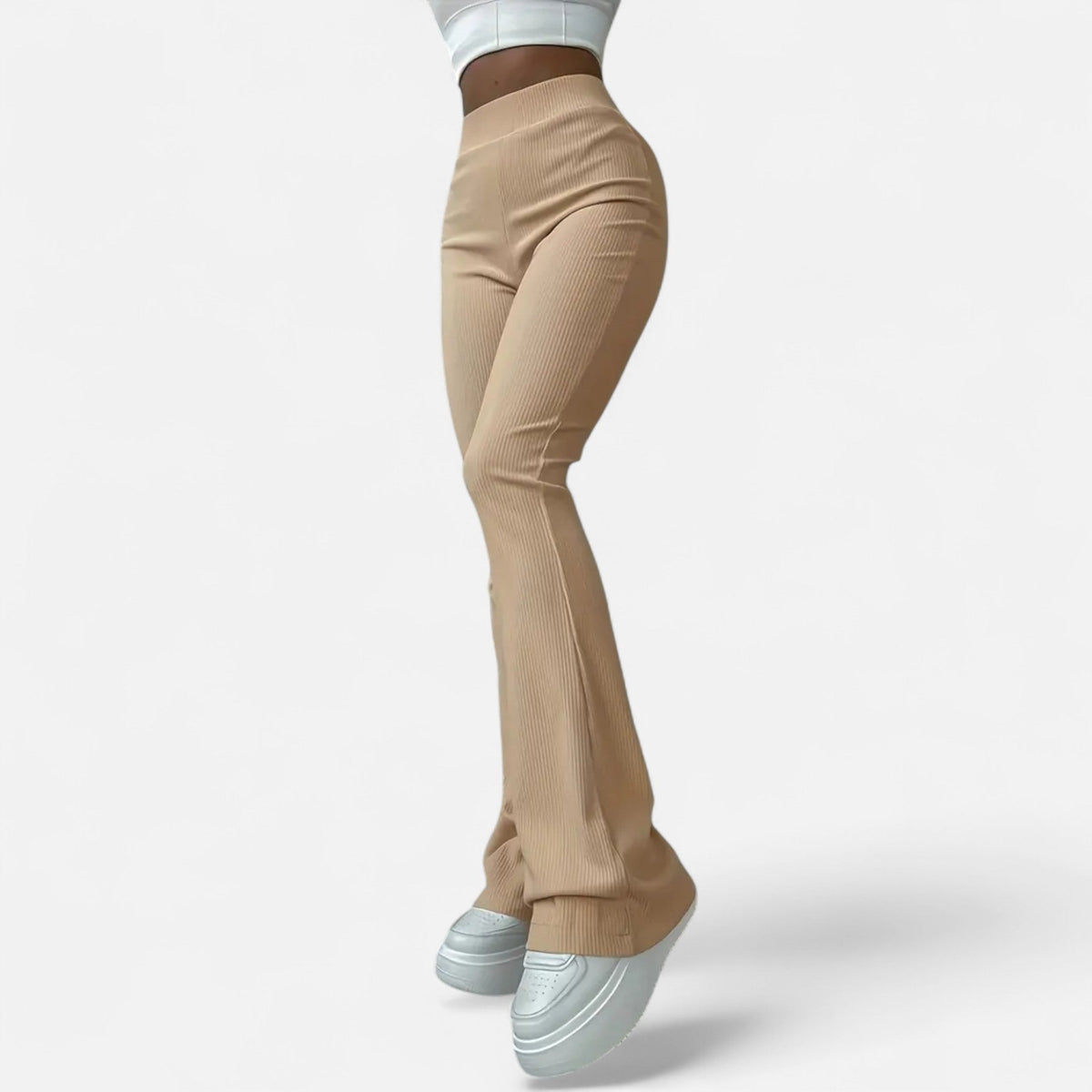 Women's Ribbed High-Waist Flared Trousers