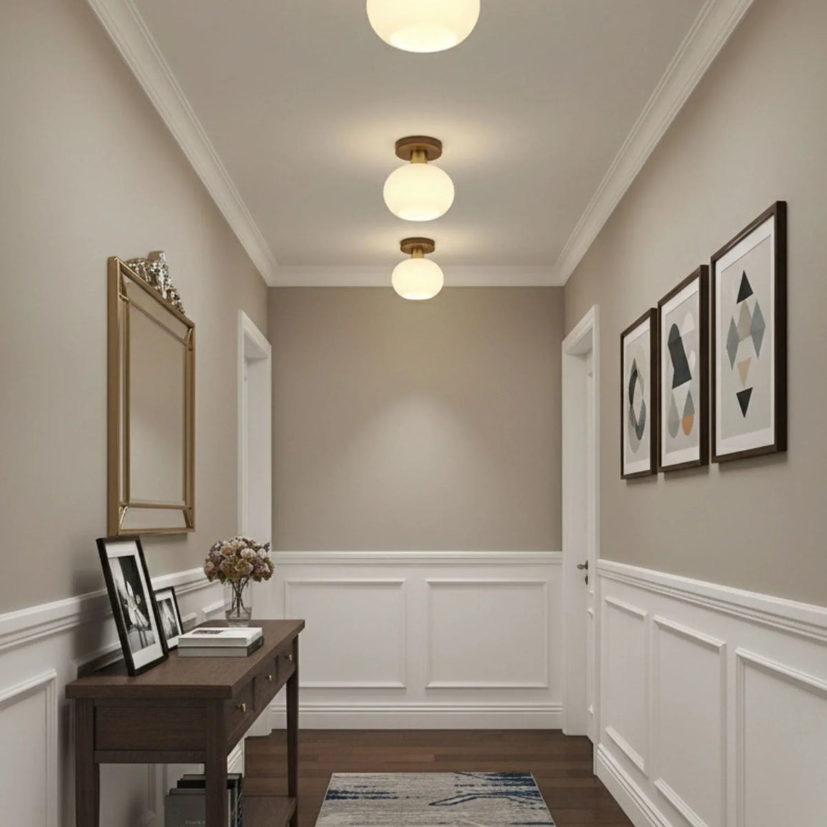 Ceiling Light | Solid Wood & Copper-Tone Iron | 3-Colour Dimmable