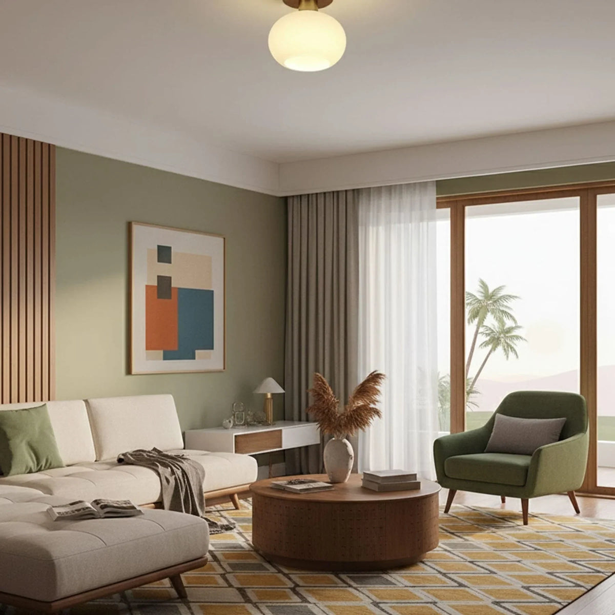 Ceiling Light | Solid Wood & Copper-Tone Iron | 3-Colour Dimmable
