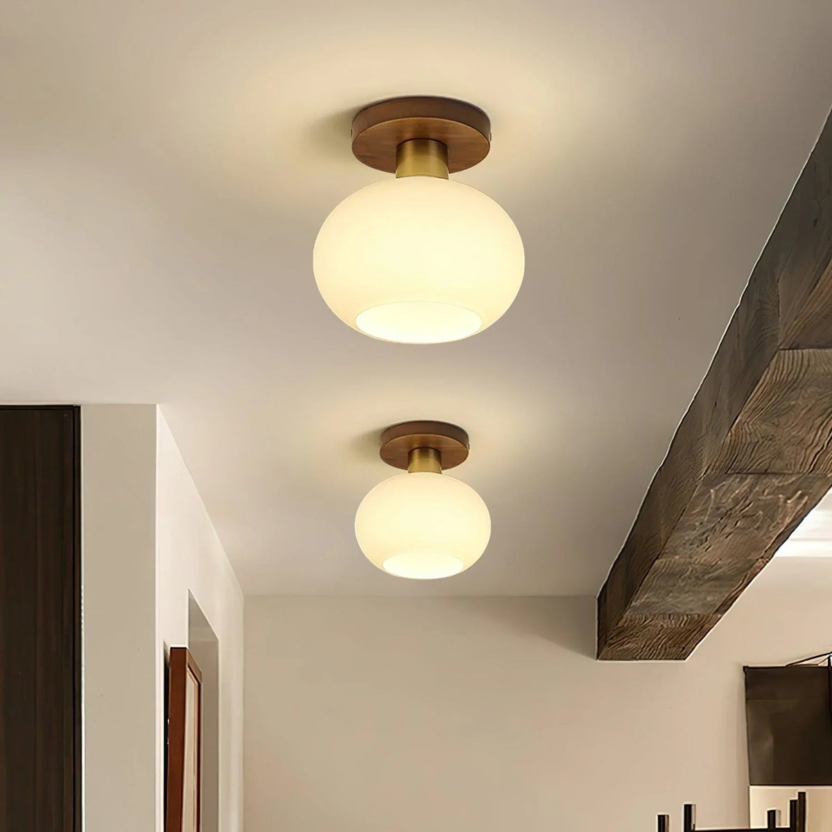 Ceiling Light | Solid Wood & Copper-Tone Iron | 3-Colour Dimmable