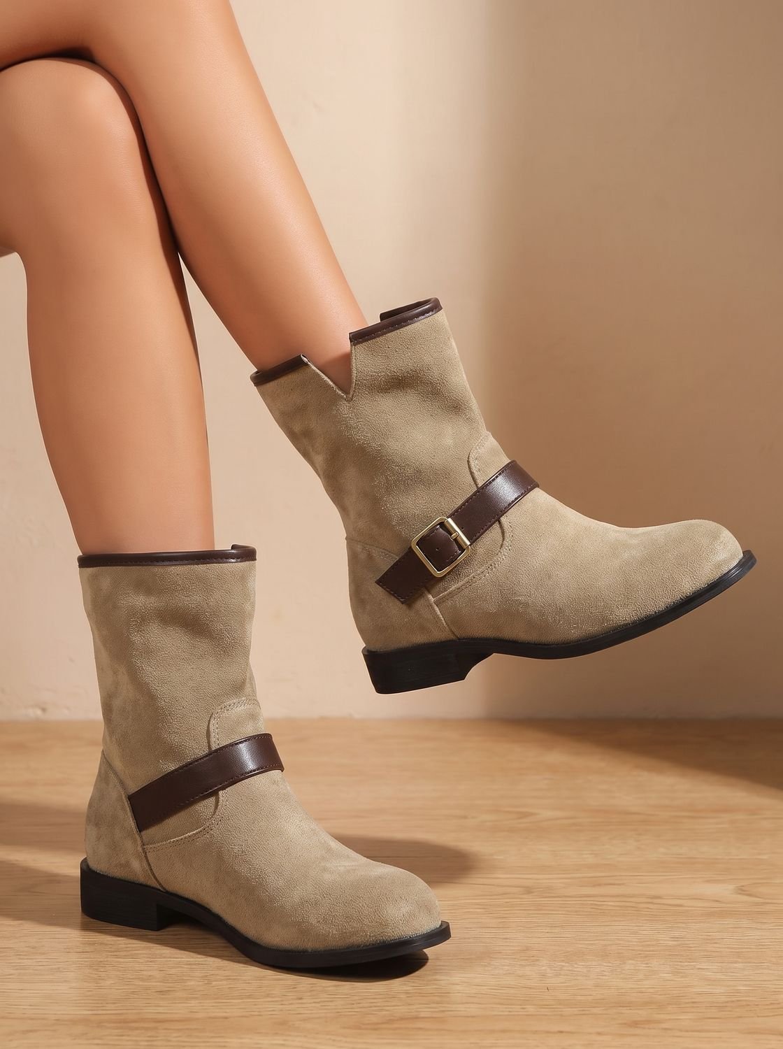 Celestine  - Women's Buckle-Strap Slip-On Ankle Boots with Block Heel